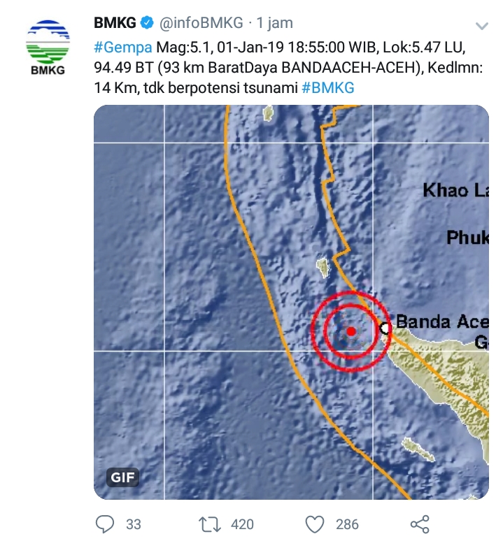 Aceh Diguncang Gempa 5,1 SR