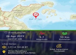 Gempa Berkekuatan M5,7 Guncang Banggai Kepulauan