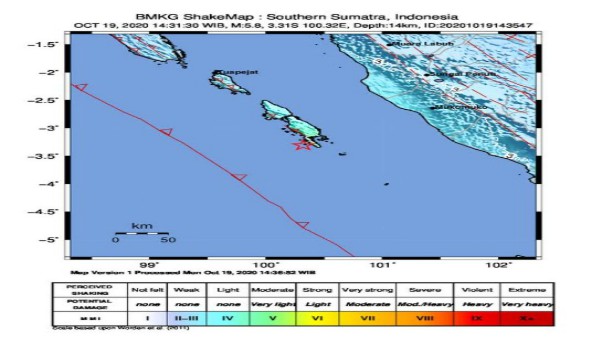 Gempa Bumi 5,8 M Guncang Kepulauan Mentawai, Masyarakat Diminta Waspada