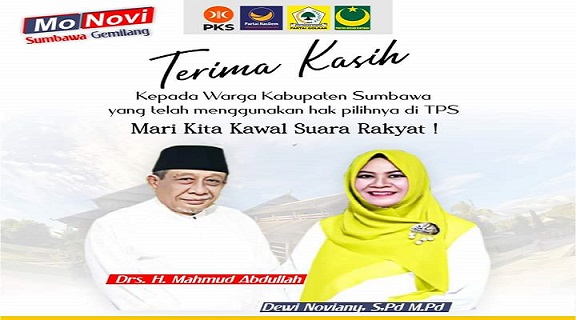 Hasil Real Count, Pasangan Mo-Novi Unggul di Pilkada Kabupaten Sumbawa