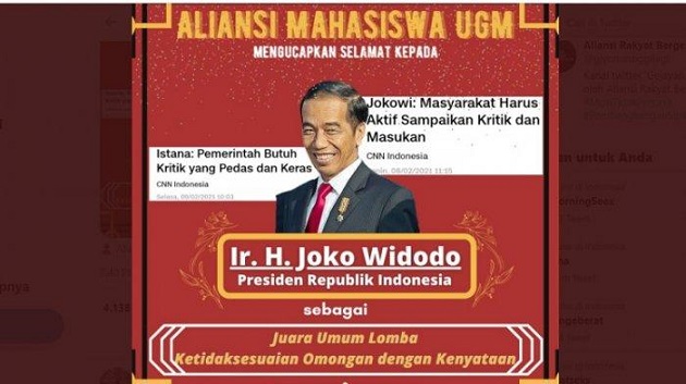 Presiden Jokowi Juara Umum Lomba Ketidaksesuaian Omongan dengan Kenyataan Versi Aliansi Mahasiswa UGM