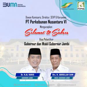 Jokowi Lantik Gubernur dan Wakil Gubernur Jambi, PTPN Sampaikan Ucapan Selamat