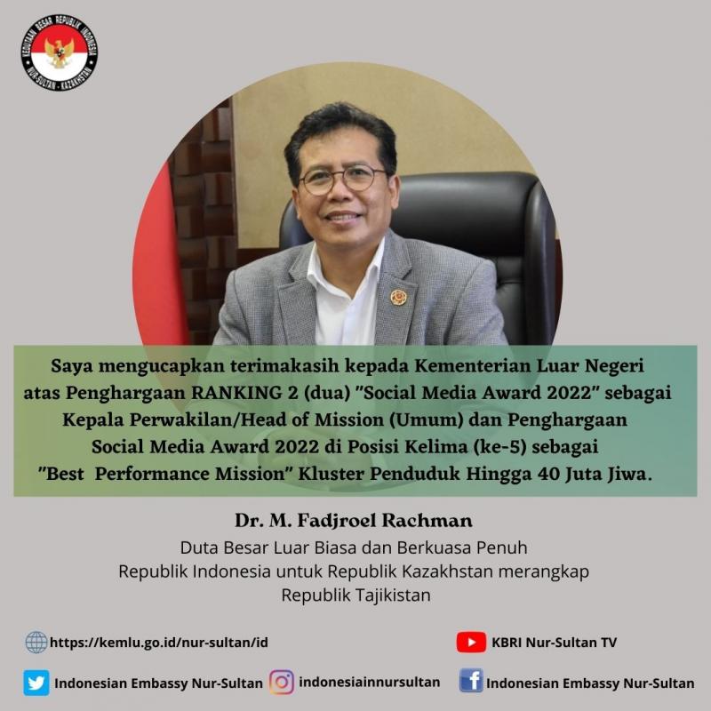 Selamat! Dubes Fajroel Raih Penghargaan Social Media Awards 2022