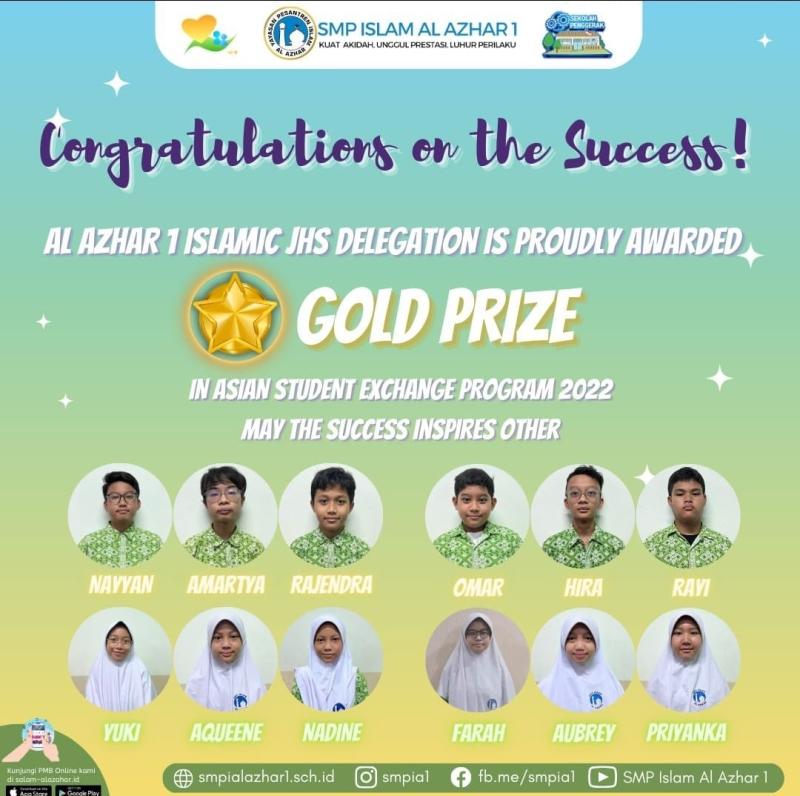 SMP Islam AL Azhar 1 Jakarta Meraih Gold Prize Award di Ajang Asian Student Exchange Program 2022