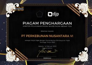 PTPN VI Terima Penghargaan Pajak Atas Kepatuhan Membayar Secara Rutin