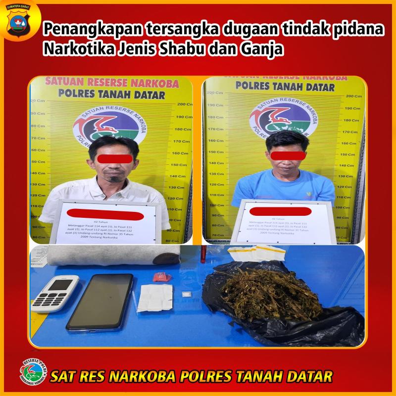 Tim Tarantula Polres Tanah Datar Berhasil bekuk Dua Terduga Pelaku Penyalahgunaan Narkotika