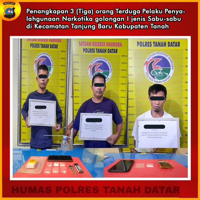 Sat Res Narkoba Polres Tanah Datar Berhasil Amankan 3 Orang Laki-laki di Kecamatan Tanjung Baru